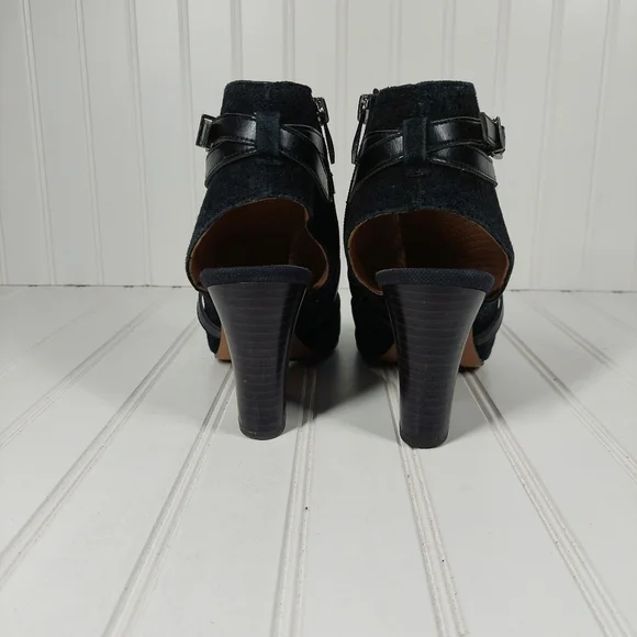 Franco Sarto Fantana Black Suede Leather Crisscross Strap Heeled Peep To… E727 - Picture 7 of 11
